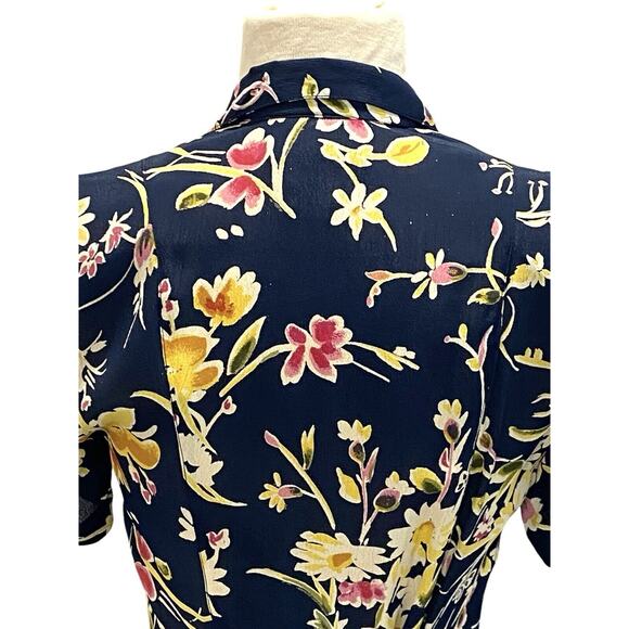 Vintage 80s Floral Blue Button Down Secretary Dress Size 5/6 Church Lady - Picture 9 of 10